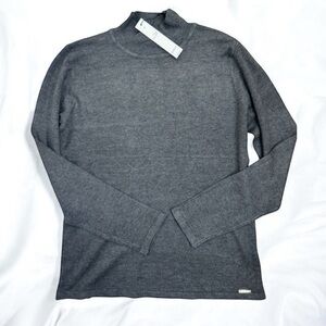 T Tahari Womens Mock Neck Sweater Top Size L Dark Grey Soft Knit Metallic Logo